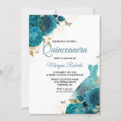 Turquoise Teal Sparkle Dress Quinceanera Party Invitation (Front)