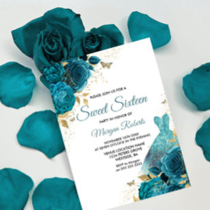 Turquoise Teal Sparkle Dress Sweet 16 Party Invitation