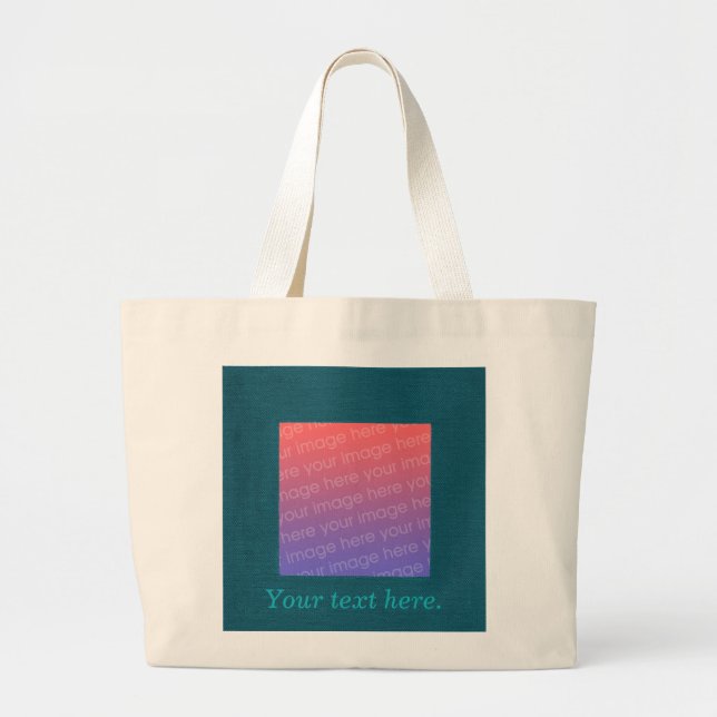 Turquoise Teal Square Frame Add Photo Tote Bags (Front)