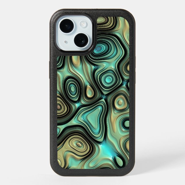 Turquoise Teal Taupe Brown Minerals Marble Pattern iPhone 15 Case (Back)