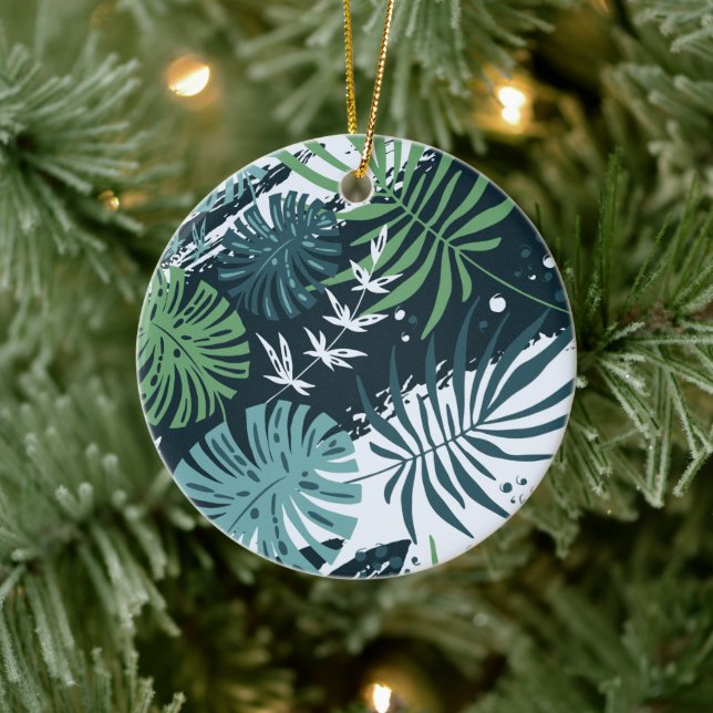 Turquoise Teal Tropical Christmas Ceramic Ornament (Tree)