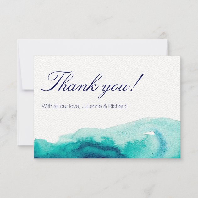 Turquoise Teal Watercolor Wedding Thank You Card
