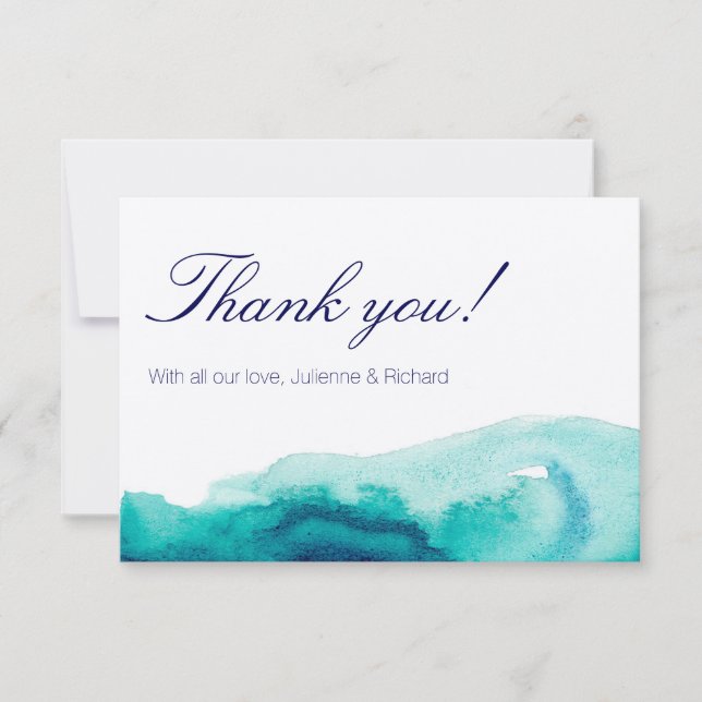 Turquoise Teal Watercolor Wedding Thank you Card (Front)