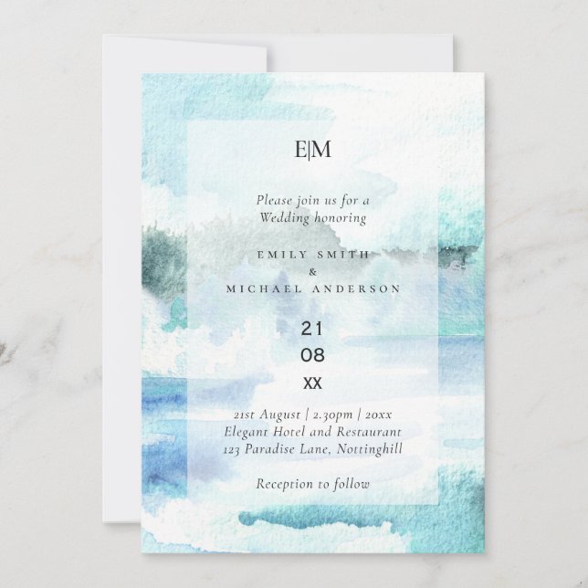 Turquoise Teal Wedding Invitation Budget Friendly (Front)