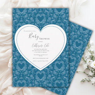 Turquoise Teal Whimsical Heart Baby Shower Invitation
