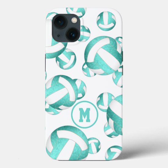 Turquoise teal white volleyballs pattern gifts iPhone 13 case
