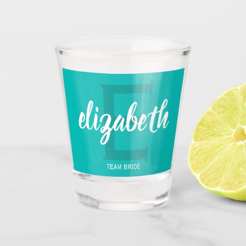 Turquoise Team Bride Personalized  Shot Glass