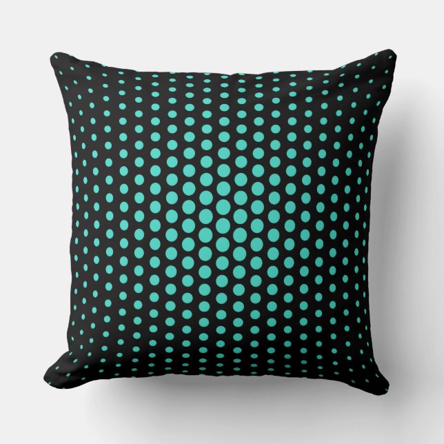 Turquoise Techno Dots Modern Black Throw Pillow (Front)
