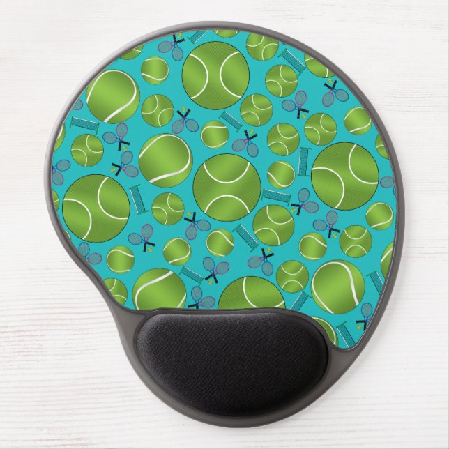 Turquoise tennis balls rackets and nets gel mouse pad (Front)