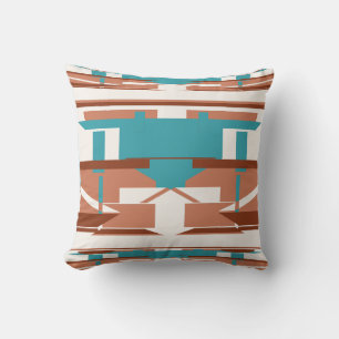 Turquoise Terracotta Rust White Southwest Mosaic Throw Pillow