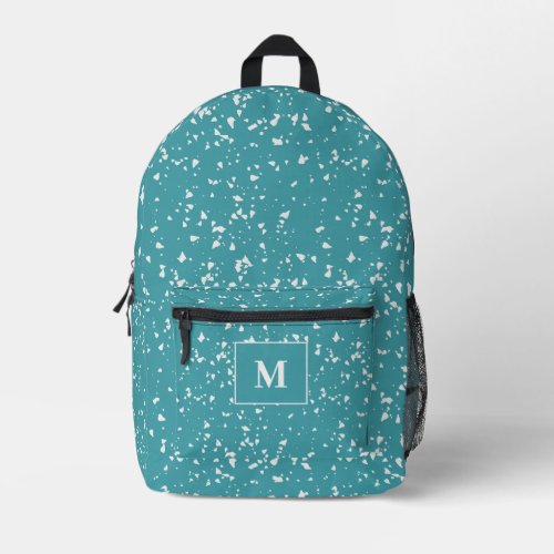 Turquoise Terrazzo Custom Monogram Printed Backpack