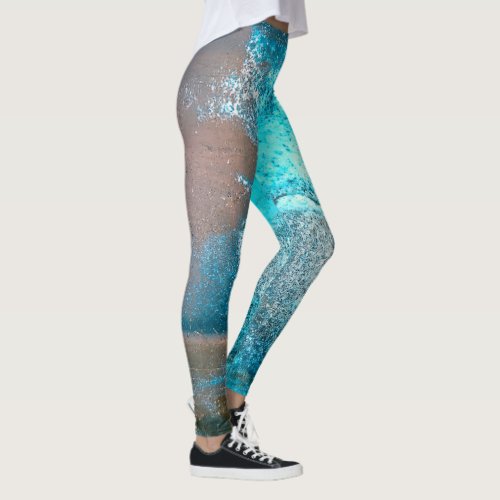 Turquoise Textured Paint and Rust Abstract Leggings