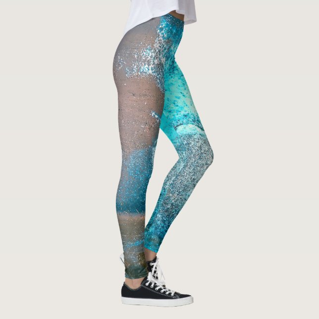 Turquoise Textured Paint and Rust Abstract Leggings (Right)