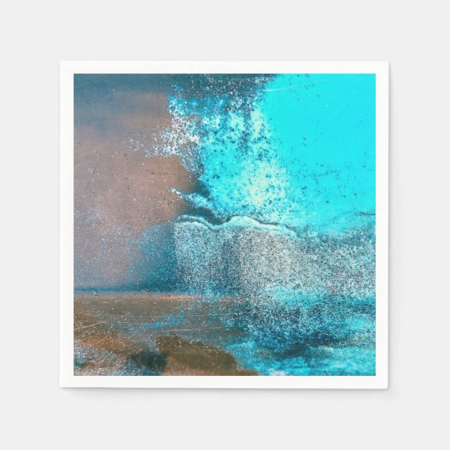 Turquoise Textured Paint and Rust Abstract Napkins (Front)
