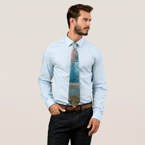 Turquoise Textured Paint and Rust Abstract Neck Tie