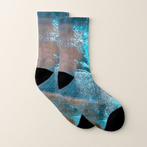 Turquoise Textured Paint and Rust Abstract Socks