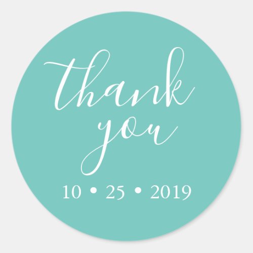 turquoise thank you elegant wedding classic round sticker