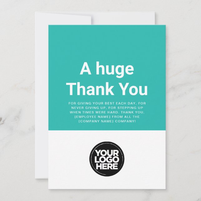 Turquoise Thank You Employee Appreciation Card (Front)