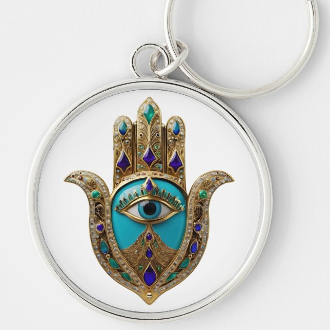 Turquoise Third Eye Hamsa Keychain (Front)