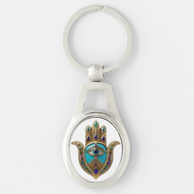 Turquoise Third Eye Hamsa Keychain (Front)