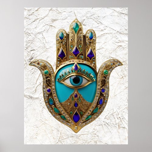 Turquoise Third Eye Hamsa Poster