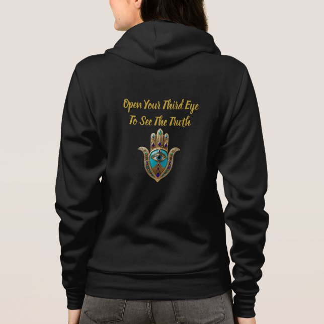 Turquoise Third Eye Hamsa Zip Hoodie (Back)