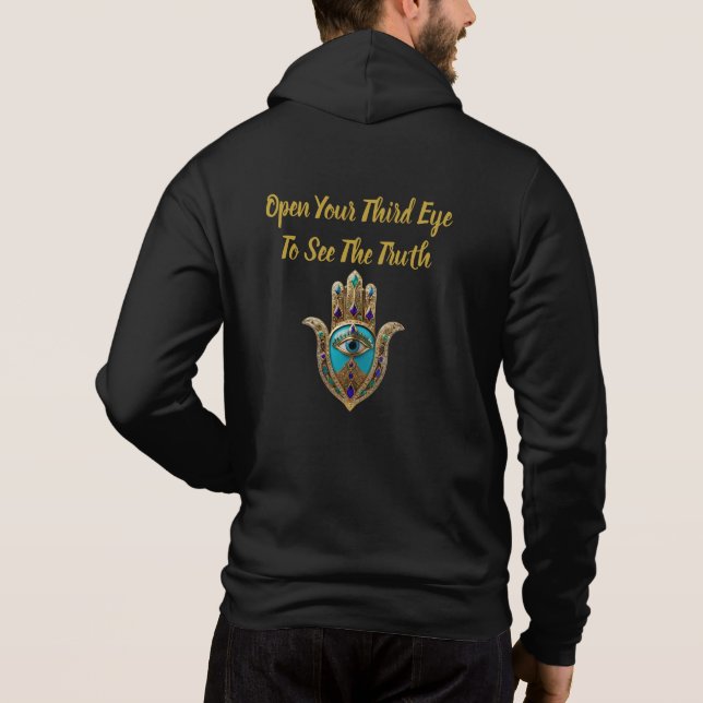 Turquoise Third Eye Hamsa Zip Hoodie (Back)