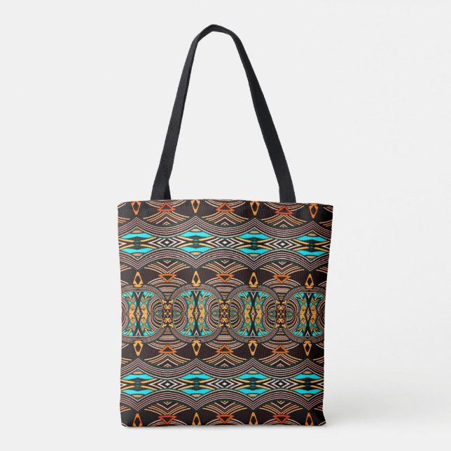 Turquoise Tides Abstract Tribal Tote Bag (Back)