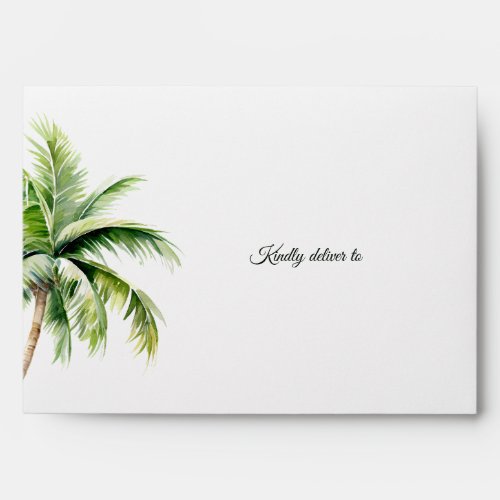 Turquoise Tides Tropical Palm Tree Beach Wedding Envelope