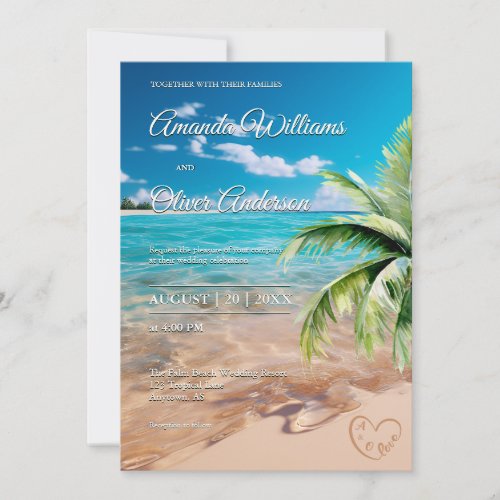 Turquoise Tides Tropical Palm Tree Beach Wedding Invitation