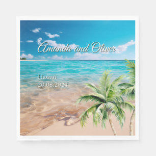 Turquoise Tides Tropical Palm Tree Beach Wedding Napkins