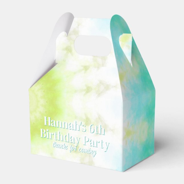 Turquoise Tie Dye Groovy Retro Birthday Party Favor Boxes (Front Side)