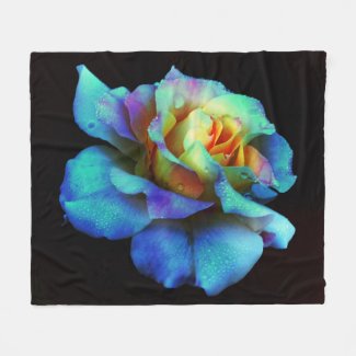 Turquoise Tie-Dyed Rose Fleece Blanket