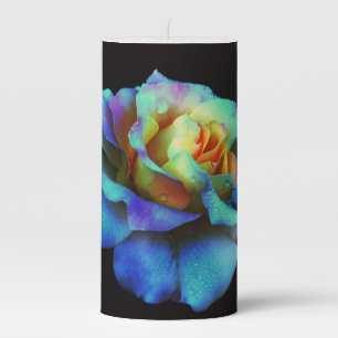 Turquoise Tie Dyed Rose Pillar Candle