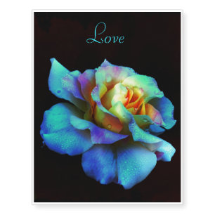 Turquoise Tie Dyed Rose Temporary Tattoos