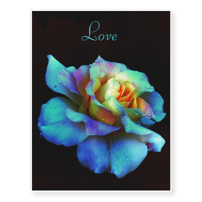 Turquoise Tie Dyed Rose Temporary Tattoos (Front)
