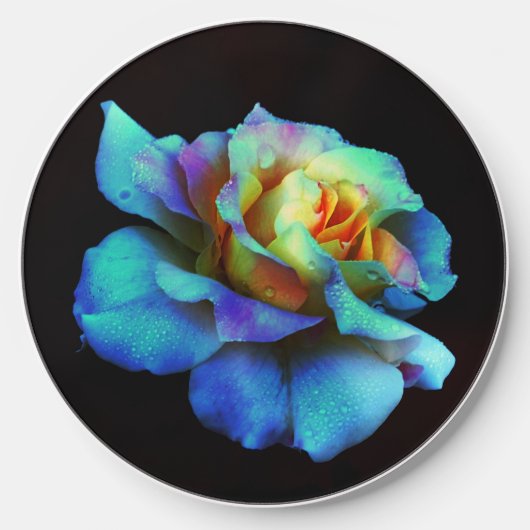 Turquoise Tie Dyed Rose Wireless Charger (Front)
