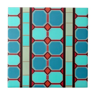 Turquoise tiles on red beige mosaic