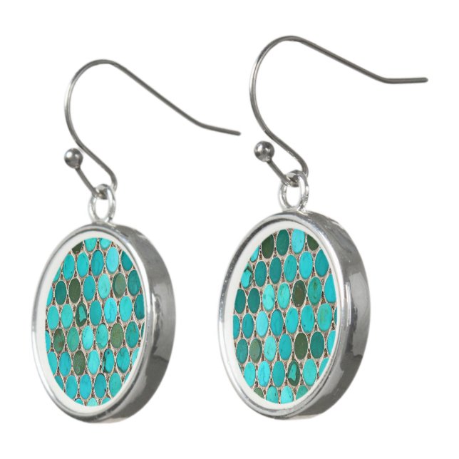 Turquoise tiles oval mosaic earrings (Angled)