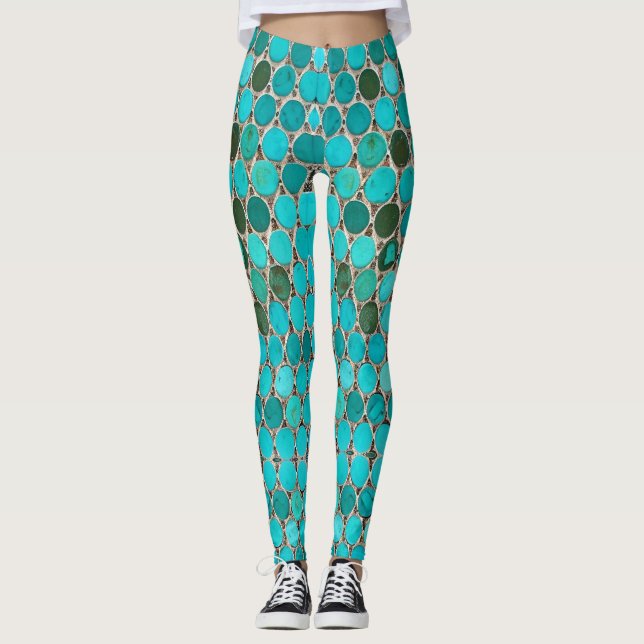 Turquoise tiles oval mosaic leggings (Front)