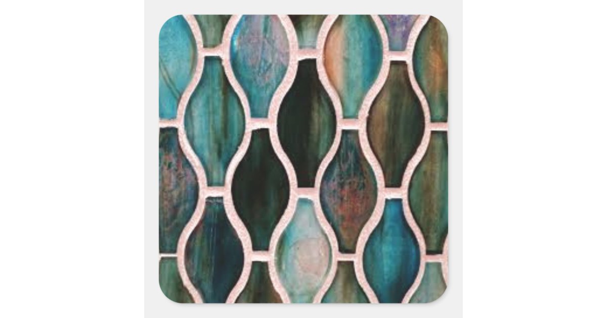 Turquoise tiles square sticker Zazzle