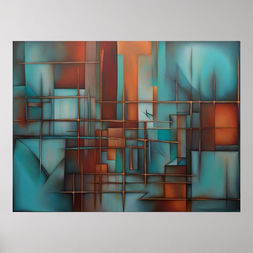 Turquoise Time Platform Abstract Poster