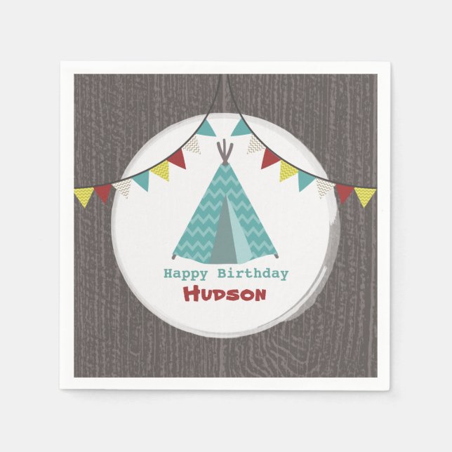 Turquoise Tipi Birthday Napkins (Front)