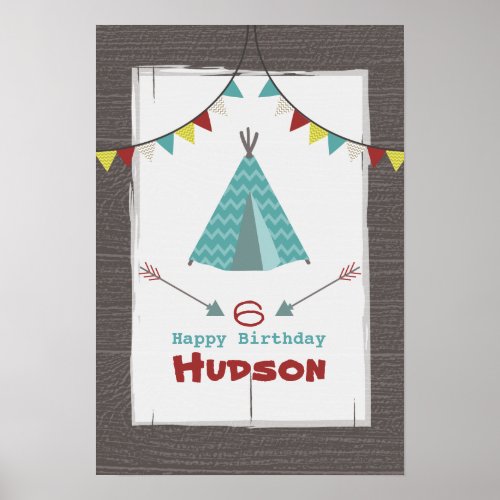 Turquoise Tipi Camping Birthday Poster