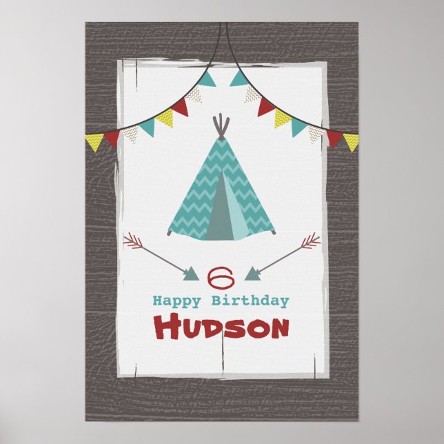 Turquoise Tipi Camping Birthday Poster (Front)