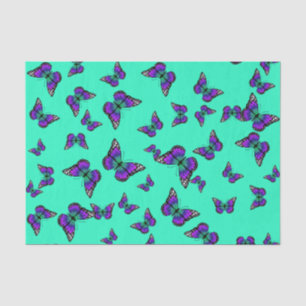 Turquoise Tissue Paper With Purple Butterflies