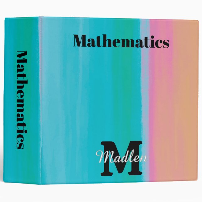 Turquoise to Peach Gradient School Subject 3 Ring Binder (Front/Spine)