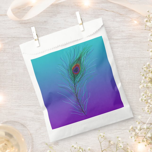 Turquoise to Purple Peacock Feather Favor Bag (Clipped)