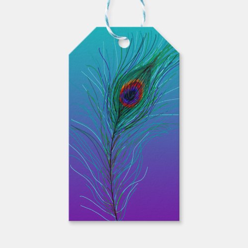 Turquoise to Purple Peacock Feather Gift Tags