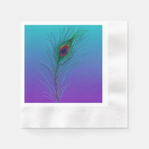Turquoise to Purple Peacock Feather Napkins